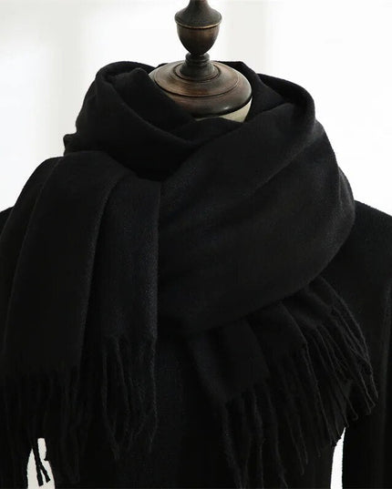 Women's Wide Plain Scarf with Long Tassel Ends