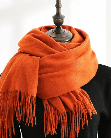 Women's Wide Plain Scarf with Long Tassel Ends