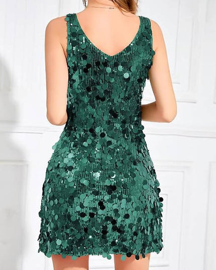 Women's Wide Strap Mini Disc Sequin Dress