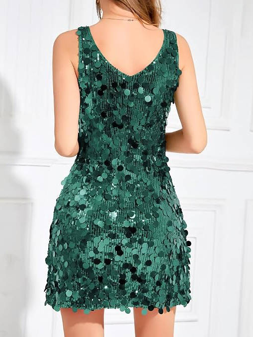 Women's Wide Strap Mini Disc Sequin Dress