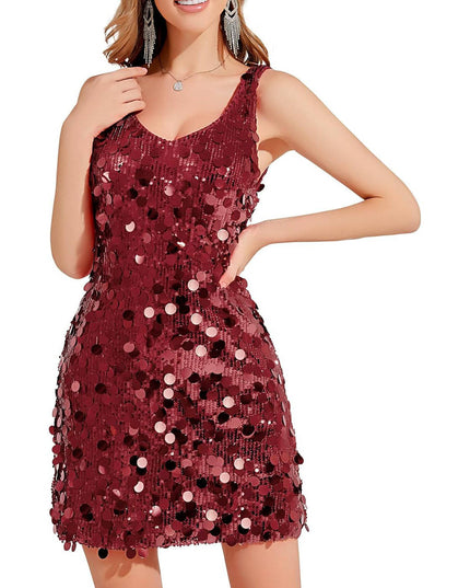 Women's Wide Strap Mini Disc Sequin Dress