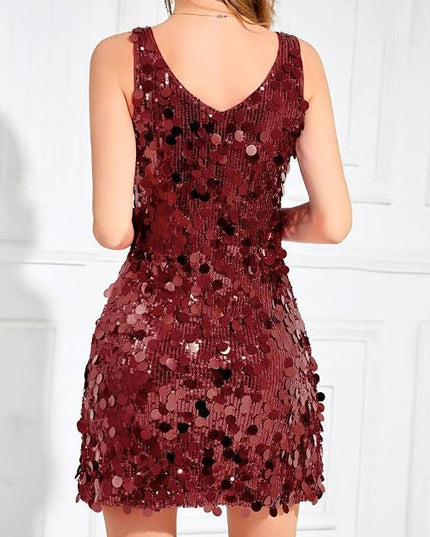 Women's Wide Strap Mini Disc Sequin Dress