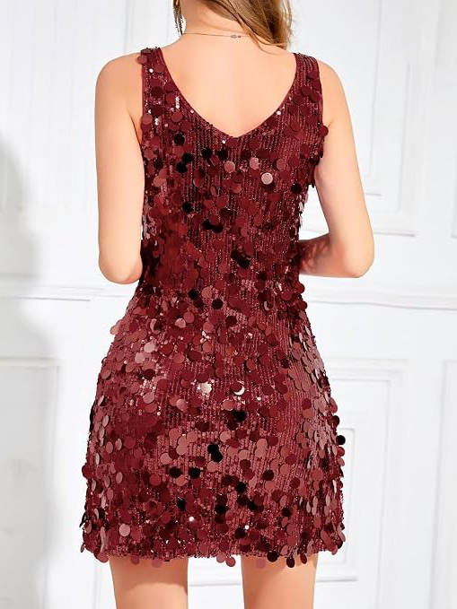 Women's Wide Strap Mini Disc Sequin Dress