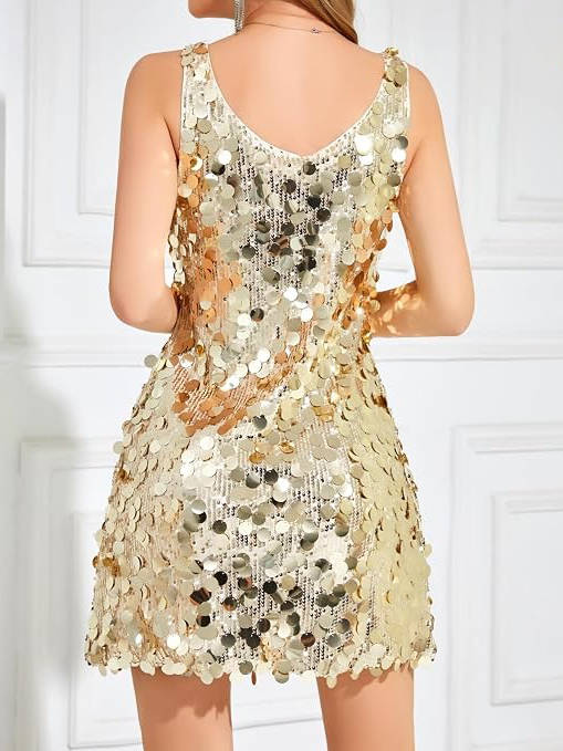 Women's Wide Strap Mini Disc Sequin Dress