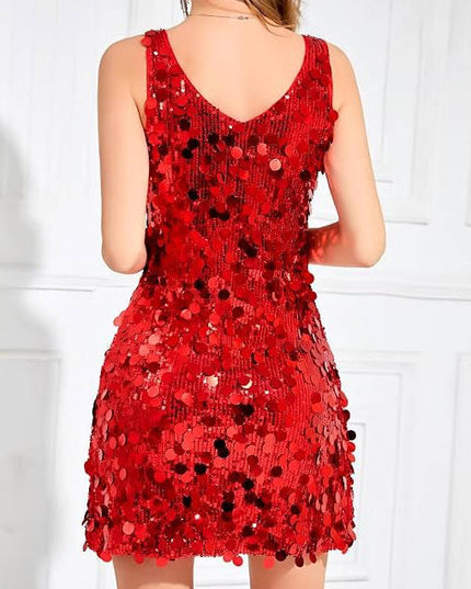Women's Wide Strap Mini Disc Sequin Dress
