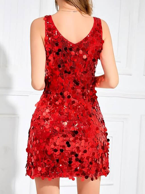 Women's Wide Strap Mini Disc Sequin Dress