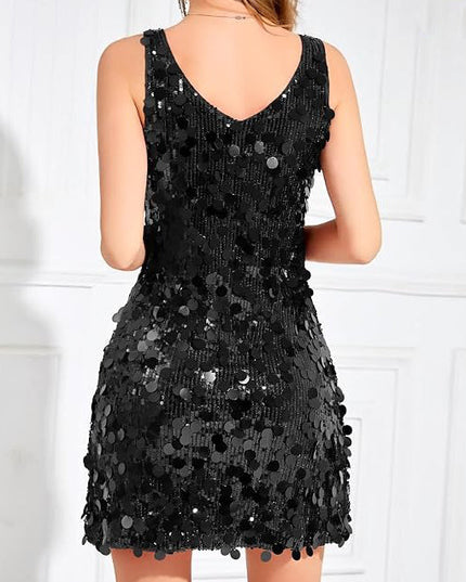 Women's Wide Strap Mini Disc Sequin Dress