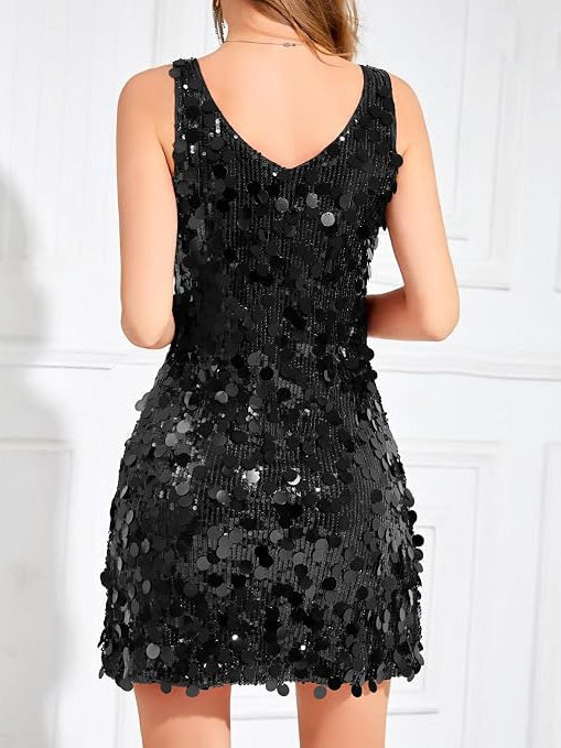 Women's Wide Strap Mini Disc Sequin Dress