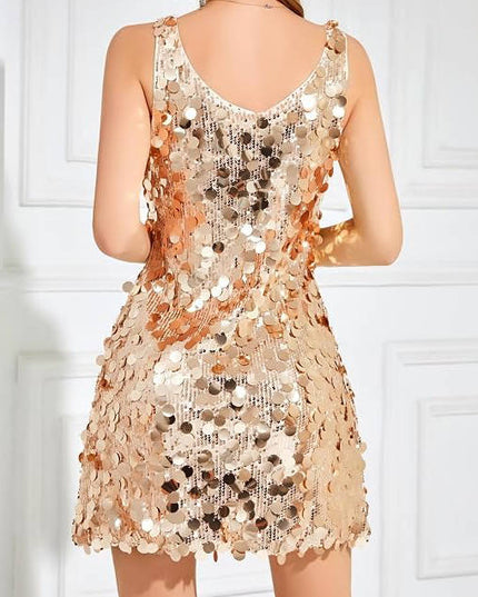 Women's Wide Strap Mini Disc Sequin Dress