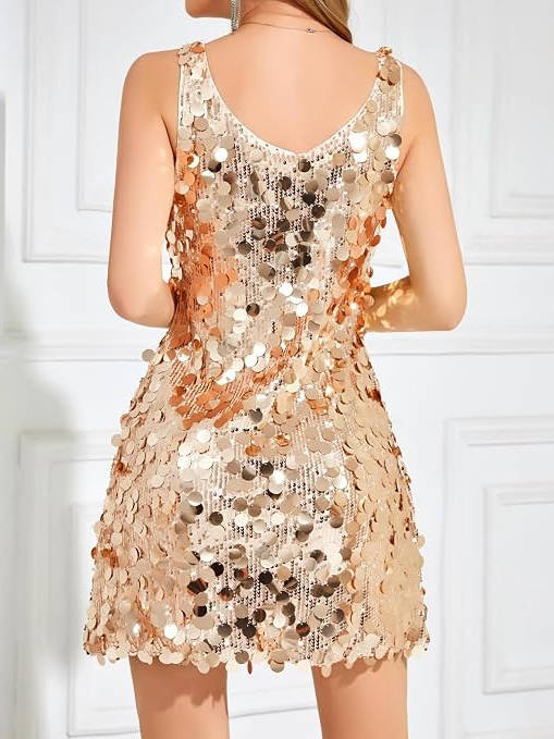 Women's Wide Strap Mini Disc Sequin Dress