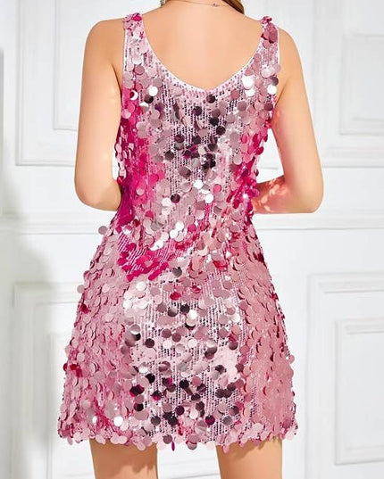 Women's Wide Strap Mini Disc Sequin Dress