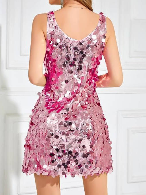 Women's Wide Strap Mini Disc Sequin Dress