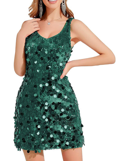 Women's Wide Strap Mini Disc Sequin Dress
