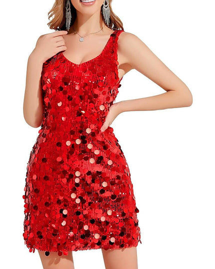 Women's Wide Strap Mini Disc Sequin Dress