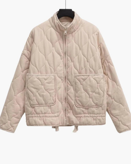 Women's Zip-Up Curved-Stitch Short Quilted Jacket