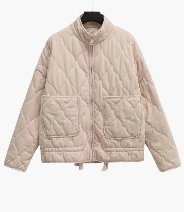 Women's Zip-Up Curved-Stitch Short Quilted Jacket