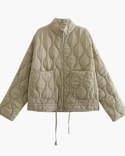 Women's Zip-Up Curved-Stitch Short Quilted Jacket