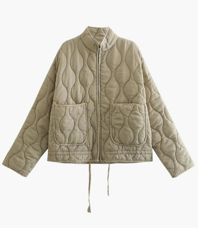 Women's Zip-Up Curved-Stitch Short Quilted Jacket