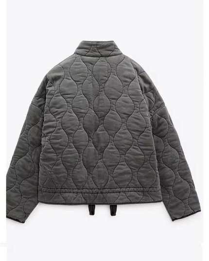 Women's Zip-Up Curved-Stitch Short Quilted Jacket