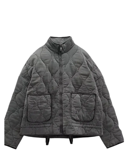 Women's Zip-Up Curved-Stitch Short Quilted Jacket