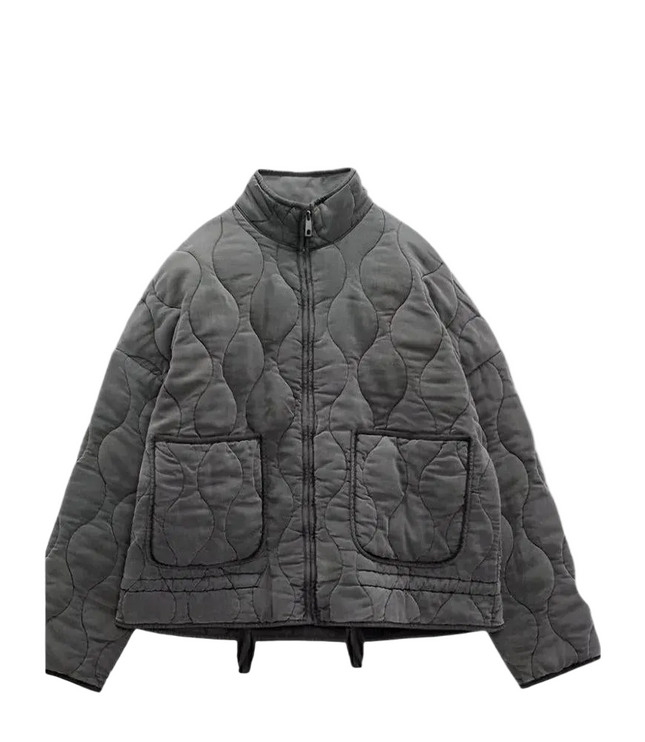 Women's Zip-Up Curved-Stitch Short Quilted Jacket