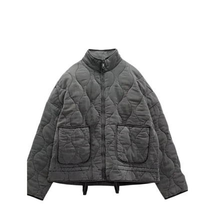 Women's Zip-Up Curved-Stitch Short Quilted Jacket